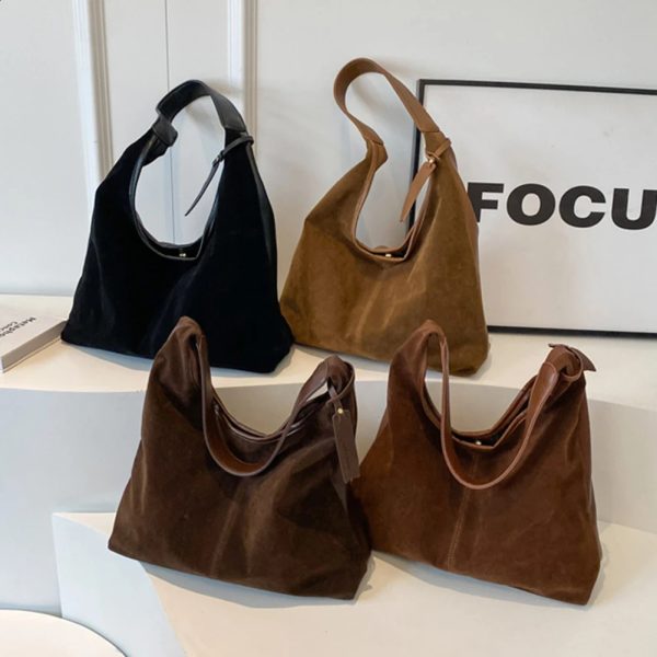 Women Suede Hobo Bag Slouchy Shoulder Bag Magnetic Closure Retro Handbag Large Capacity Purse for Work Travel 240912