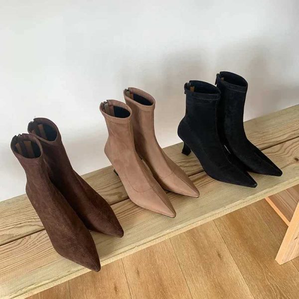 Women Ankle Boots Fashion Pointed Toe Shoes Autumn Winter High Heel Ladies Elegant Stretch Slim Short Booties M241204