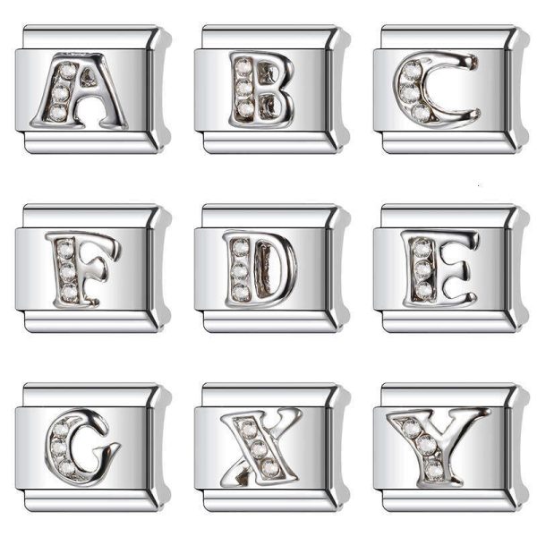 2024 Women's Gift Fit 9mm Stainless Steel Italian Charms Bracelet Links Beads DIY With Simple English Letter Pattern Detachable Bracelet