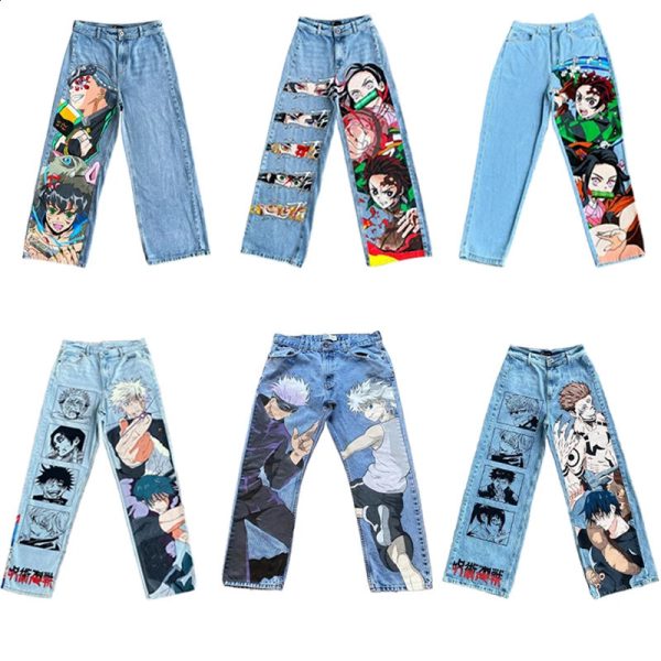 Y2K baggy jeans Anime Harajuku print pattern Vintage Streetwear fashion Hip Hop men women high waisted Casual wide leg 240913