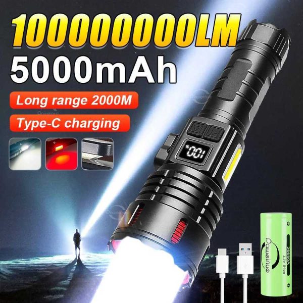 2024 1000000LM High Power Rechargeable LED Flashlight Work 26H Illumination 2000M Ultra Powerful Led Torch With Magnet Lantern Y240913