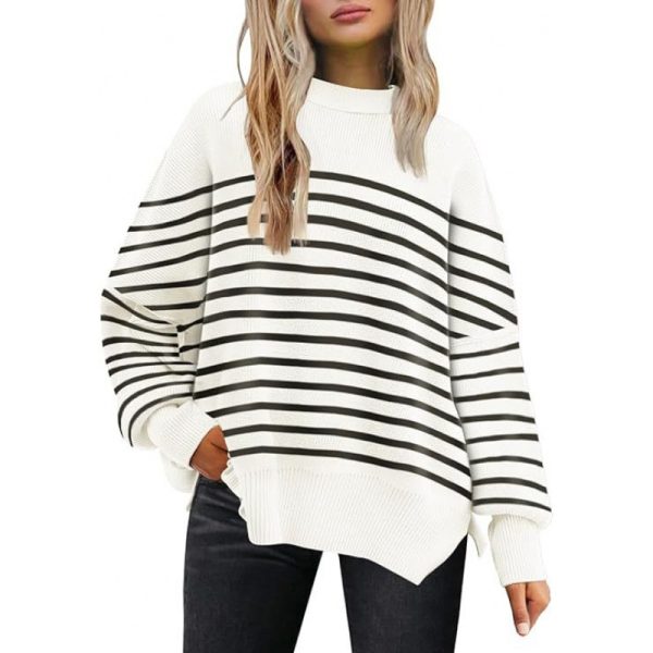 Women's Sweaters Round neck batwing long sleeved sweater autumn knitted side slit pullover