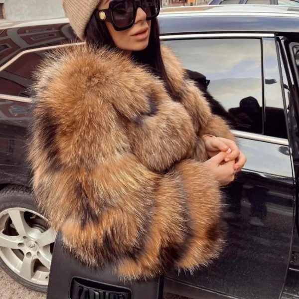 2024 Real Coat Winter Jacket Women Natural Fox Fur Raccoon Outerwear O-Neck Thick Warm Female Plus Size Streetwear