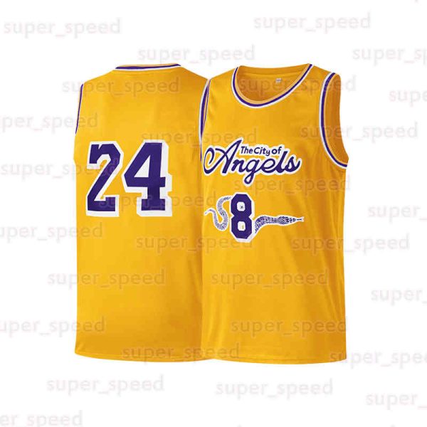 Youth Boys Kids The City Of Angels Basketball Jersey Yellow Front 8 and Back 24 8/24 Children Sleeveless Sports Shirt Stitched