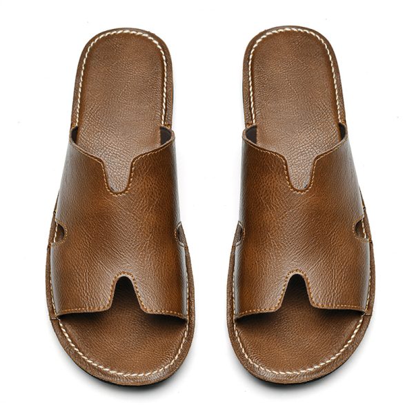 2024 New Designer Men Genuine Leather Slipper Summer Fashion Slides Simple Sandals Comfortable Cool Beach Shoes