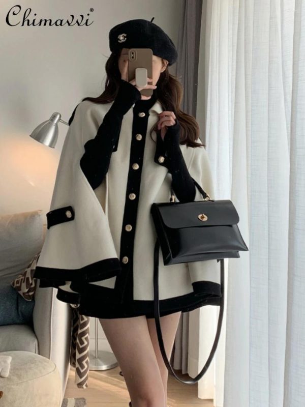 Women's Jackets High-End Cape Coat 2024 Autumn And Winter Hepburn Style Fashion Loose Cashmere French Elegant Short