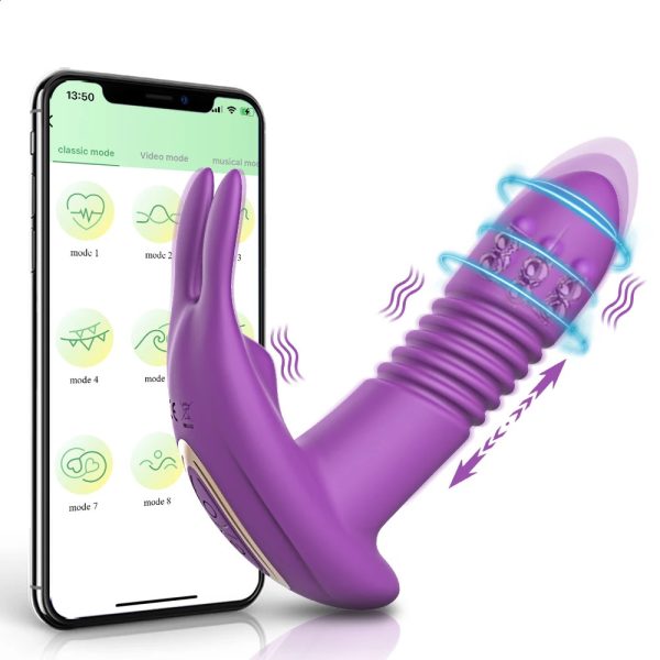 Application Female retractable dildo vibrator Bluetooth Gspot vaginal massager clitoral stimulator adult female sex toy 240914