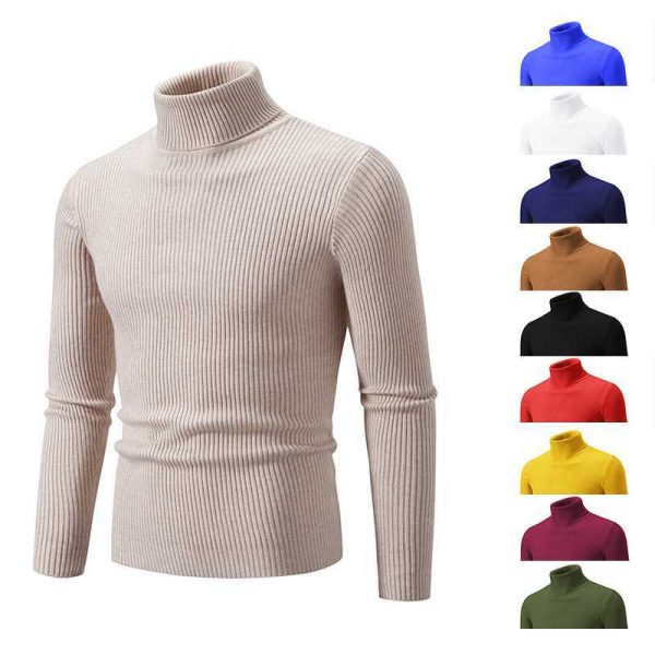 Autumn Men's Casual Sweater Basic Solid Elastic Turtleneck Slim Fit Jumpers Spring Knitted Comfortable Sweaters Pullovers M24111