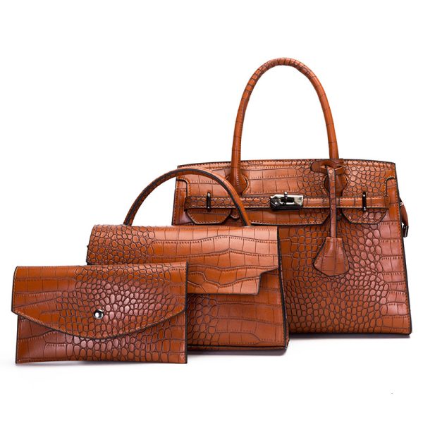 2024 New Fashion One Shoulder Handheld Crossbody Three Piece Set Mother Crocodile Pattern Bag Women's