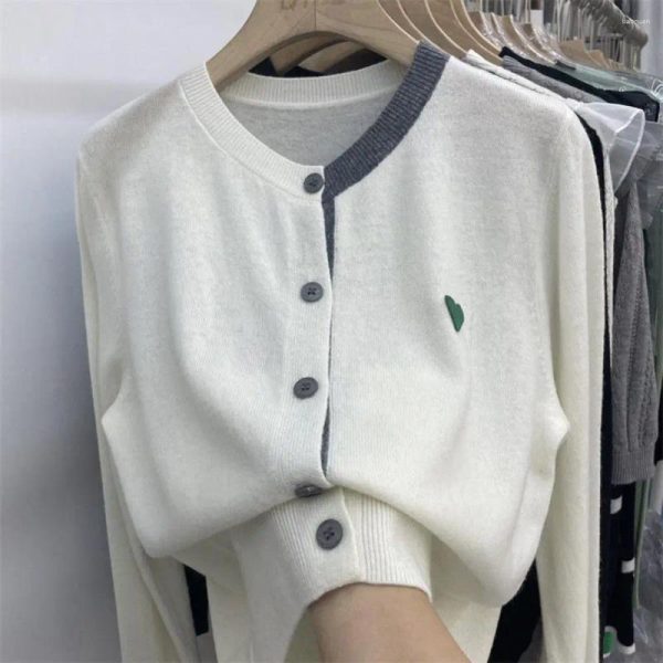 Women's Knits Women Knitte Cardigan Loose Style Elegant V-neck Sweater Spring Coat Embroidery Decoration Soft Knit Top Jumpers