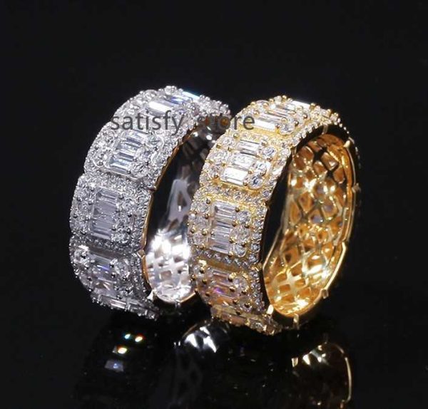 Aaa Gems Mens Baguette Diamond Band Ring Real Vvs Wedding Iced Out Moissanite