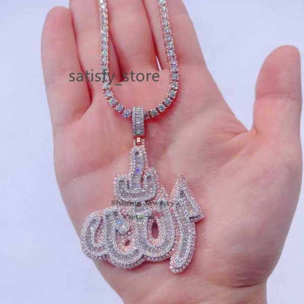 14k Rose Gold Plated Sterling Silver Hip Hop Men Vvs Moissanite Diamond Iced Out Allah Pendant