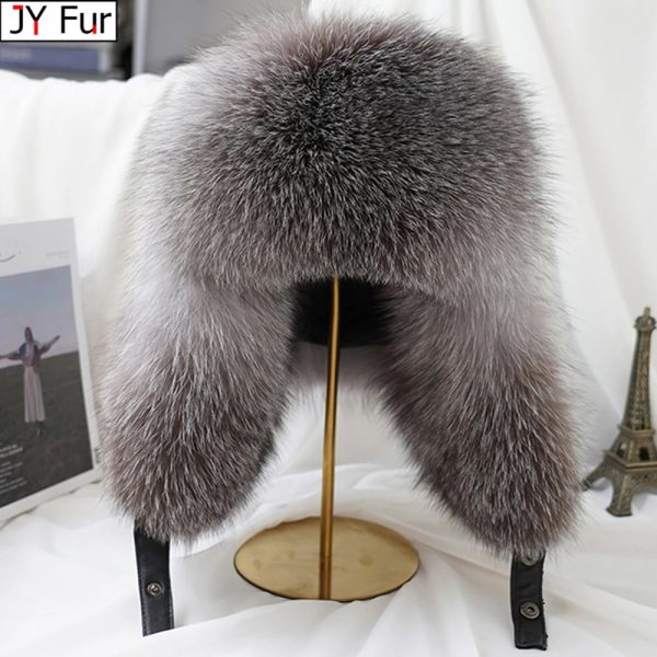 Winter Mens Faux Silver Fox Fur Bomber Hat Raccoon Fur Wusanka Hat Catcher Russian Mens Ski Hat 240914