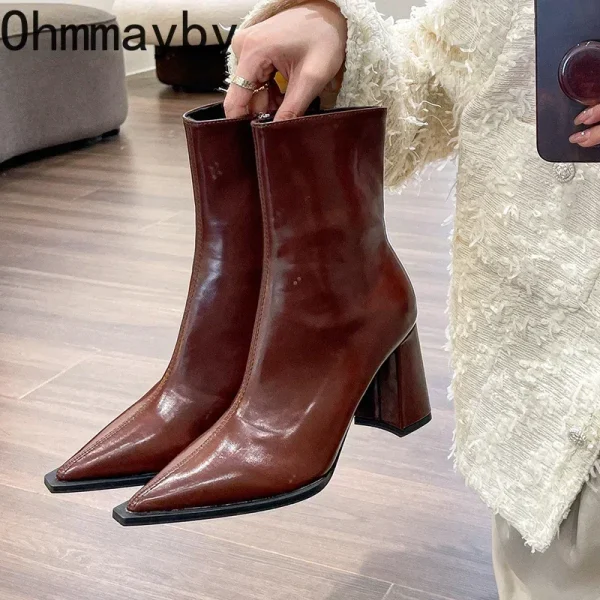 Winter Designer Ankle Boots Fashion Back Zippers Pointed Toe Ladies Elegant Short Plush Short Boots High Heel Women's Footwear