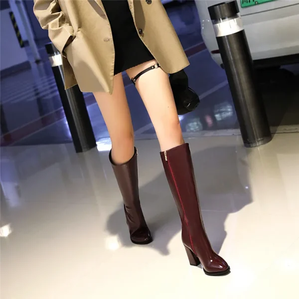 2021 Fashion Women Block 9Cm Heels Thigh Boots Winter Knee High Patent Leather Long Boot Designer Plus Size Shoes heel