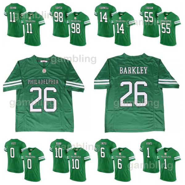 2024 Jalen Hurt Kelly 26 Saquon Barkley Green Football Jersey Brown Carter DeVonta Smith Jason Kelce Kenny Pickett Cooper DeJean Huff Lane Johnson Mailata Goedert