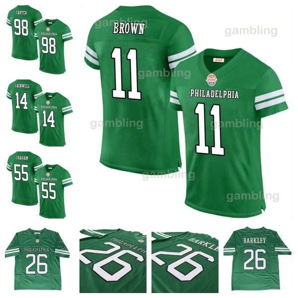 2024 Jalen Hurt Kelly 26 Saquon Barkley Green Custom Football Jersey Brown Carter DeVonta Smith Jason Kelce Kenny Pickett Cooper DeJean Huff Lane Johnson Men/Youth