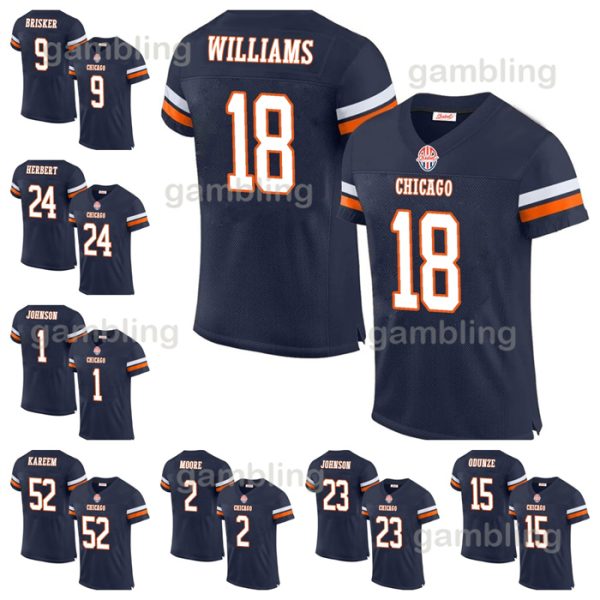 18 Williams 2024 Custom Football Jersey Rome Odunze DJ Moore Jaquan Brisker Darnell Wright Cole Kmet Devin Hester Walter Payton Montez Game Jersey for Men/Youth