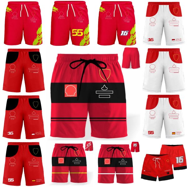 2024 New F1 Team Red Formula 1 Racing Driver Signature Summer Beach Pants Extreme Sports Men's Casual Fashion Shorts