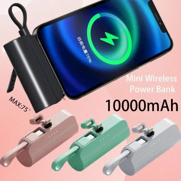 10000mAh Mini Power Bank 2 IN 1 fast charging Mobile Phone Charger External Battery Powerbank Plug Play Type-C For iPhone Samsung Huawei