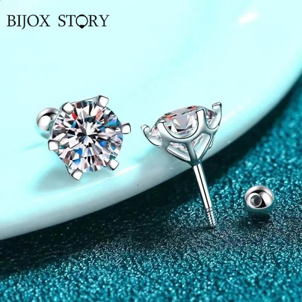 0.5-2ct screw stud earrings in D color 925 sterling silver 6 forked diamond earrings suitable for womens wedding exquisite jewelry 240918