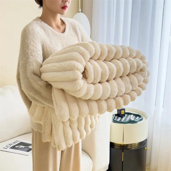 Blankets 1pc Double-sided Imitation Faux Fur Blanket Soft And Warm Throw Anti-static For Bedroom Guest Room Living Roo