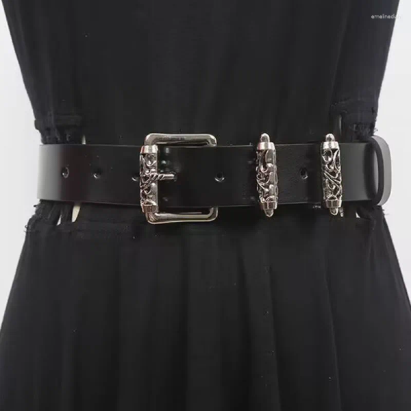 Belts Fashion Pu Belt For Women Alloy Engraved Rollers Hollow Crowe Pin Buckle Waist Strap Punk High Street Unisex Decor Waistband