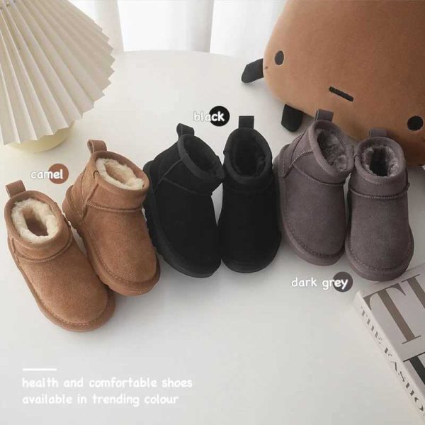 Boots Children Winter Snow Boots Baby Cow Suede Upper Warm Boots With Thick Plush Boys Girls High-top Snow Boots For Cold Weather Y241031