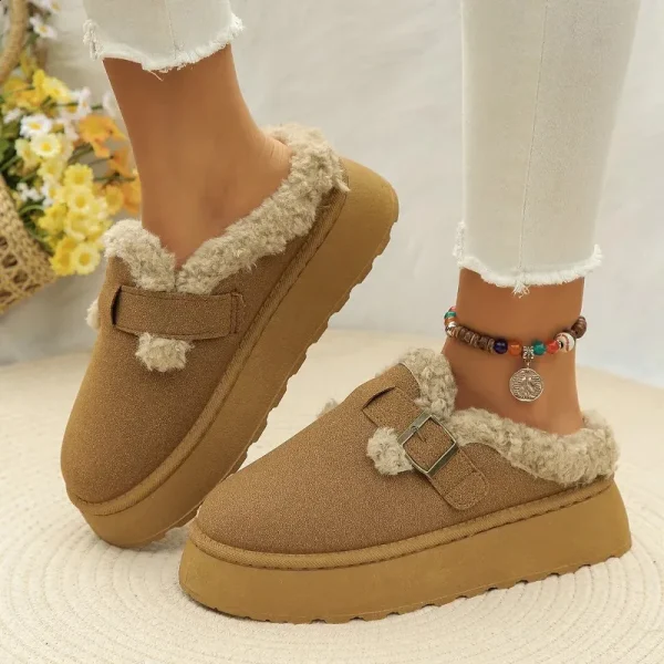 Womens Shoes Slip-on Womens Boots Winter Round Toe Solid Color Suede Plush Warm Mid-heel Snow Boots Botas Mujer 240826