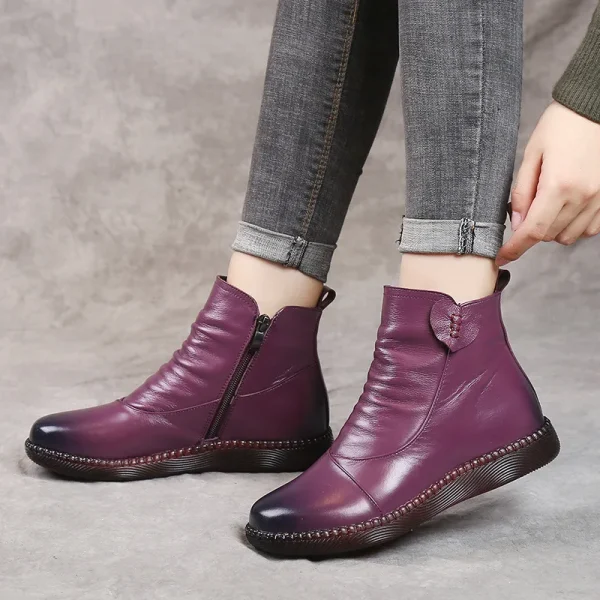 BEYARNE Autumn Women's Shoes Leather Boots Women Fashion Winter Boots Women Flats Non-slip Warm Thick-soled Shoes Women