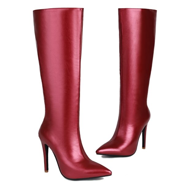 Women's High Knee Boots Fashion Red Blue Black Heel Knee High Boots Female Waterproof Party Long Shoes Autumn Winter