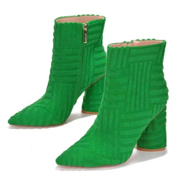 2023 Brand Design Spring Autumn Ladies Ankle Boots Green Pointed Toe Roman Boots Denim Square Heel Side Zipper Sexy Women Boots