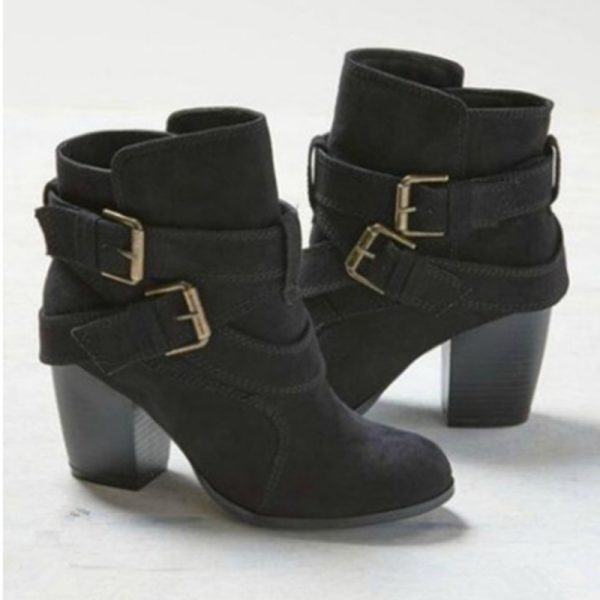 Vintage Women Ankle Boots Chunky High Heels Boots Buckle Rubber Casual Ladies Shoes Female Chelsea Short Boots Shoes Large Size