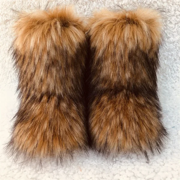 Winter Women Fluffy Faux Fox Fur Boots Woman Plush Warm Snow Boots Luxury Footwear Girls Furry Fur Bottes Fashion Winter Shoe