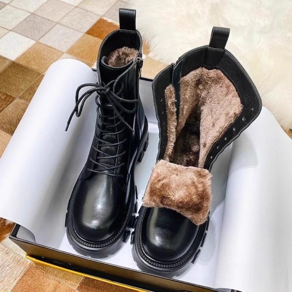 Women's Winter Boots 2024 New Fur Black Platform Boots for Women Punk Gothic Shoes Ankle Boots Female Brand Designer