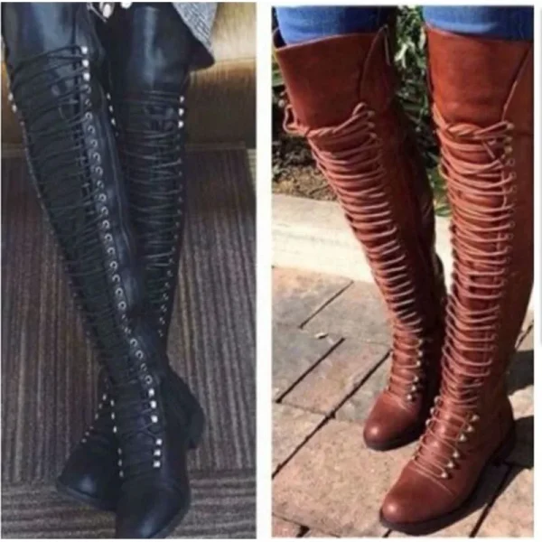 2022 Sexy Over The Knee Boots Women Fashion Cross Lace-Up Shoes Winter Warm Knight Thigh Tall Boots Ladies Over The Knee Botas