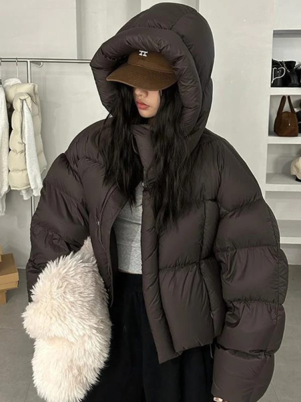 2024 New American Winter Short Women Fog Feeg Light Down Hooded Warm Bread Clothing Fashion Fluffy Puffer Jacket