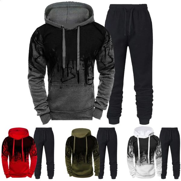 Autumn Winter Trending Tracksuits Men Camouflage Hoodie Pant 2 Piece Set Sports Wear 3d Ink Jogging Suits 240920