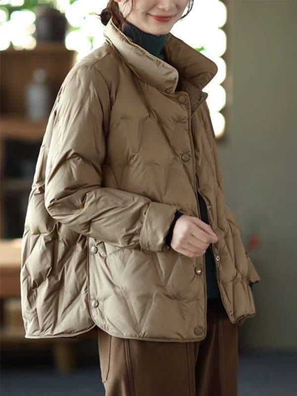 Autumn Winter Women Single-Breasted Warm Short Puffer Coat Female 90% White Duck Down Jacket Parka Snow Outwears 240920