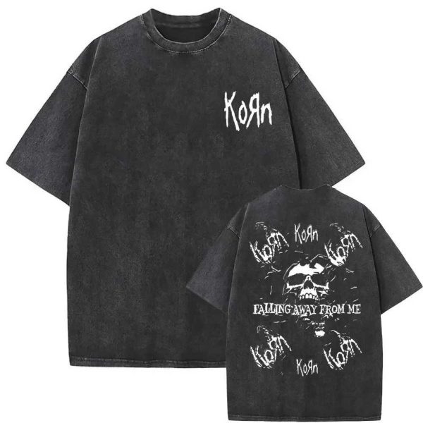 Washed Vintage Rock Band Korn Falling Away From Me T-shirt Skeleton Printed T-shirt Mens Fashion Gothic T-shirt Mens Extra Large T-shirt CL240921