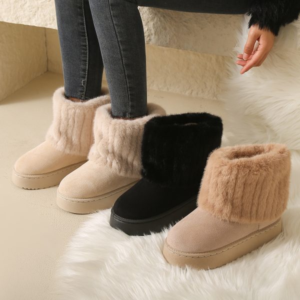 2024 designer new fur striped decoration women snow boots suede autumn winter casual thick sole midsole warm and comfortable cotton shoes