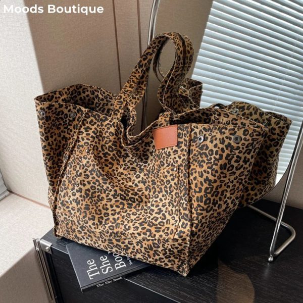 Women Shoulder Bags Animal Leopard Prints Grand Handbags Canvas Fabric Large Capacity Shopper Summer Beach Tote Bags 2024 240921