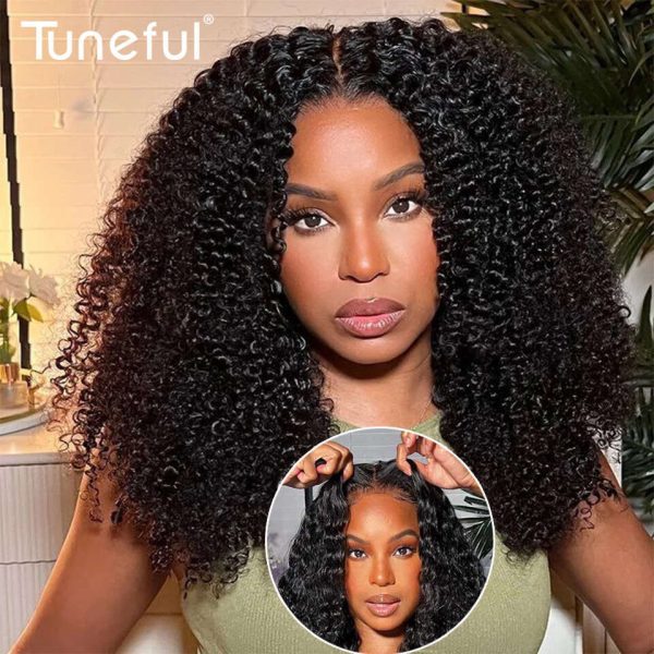 10A 100% Glueless Human Hair Wigs Ready To Wear Bleached Knots 6x4 Pre Cut HD Transparent Lace Closure Wig Kinky Curly 210%