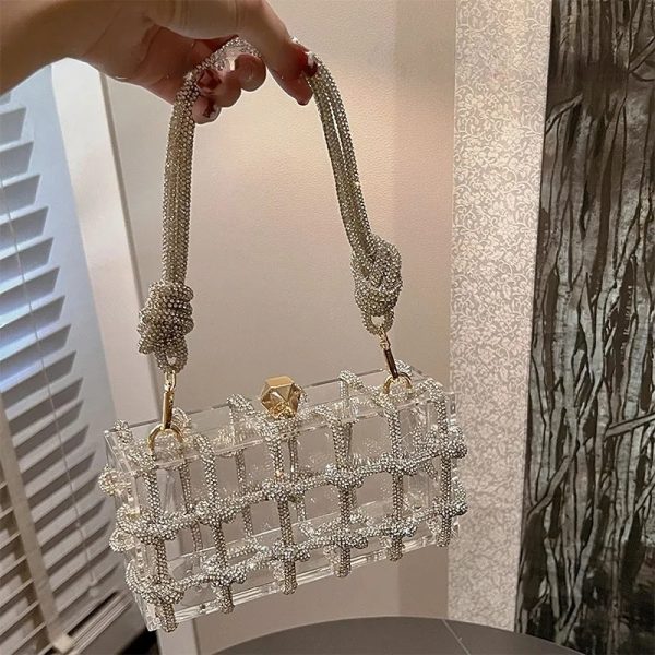 2024 New Transparent Acrylic Box Evening Dress Handbag Women's Boutique Weaving Rope Rhie Wallet and Handbag Wedding Party Supplies Free Shipping