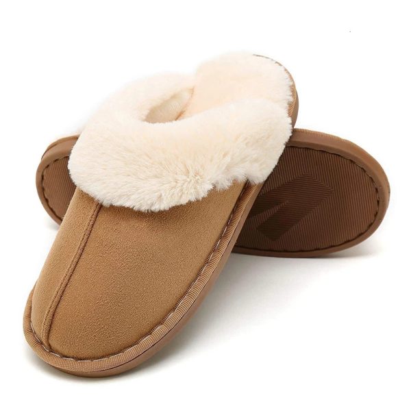 2024 Winter Warm Home Fur Women Faux Suede Plush Couple Cotton Shoes Indoor Bedroom Flat Heels Fluffy Slippers