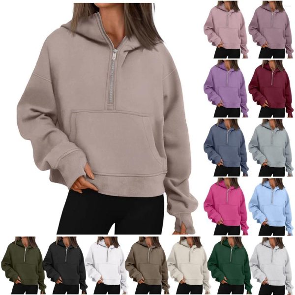 Women's Hoodies Women Hoodie Harajuku Half Zip Sweatshirts Autumn Winter Casual Oversize Streetwear Hooded Sweatshirt Tops Sudaderas