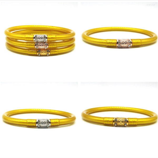 Bangle High Quality 3Pcs/Set Golden Glitter Filled Silicone Jelly Bracelet Lightweight Buddha Girl Bracelets For Women Girls