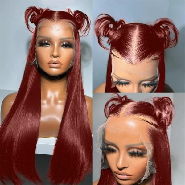 40 42 Inch No Glue Reddish Brown Glueless Lace Front Human Hair Wig PrePlucked Dark Red Bone Straight 13x4 HD Lace Frontal Wig