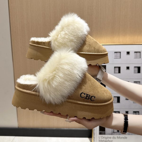 2024 New Winter Artificial Fur Plush Slippers Platform Shoes Women's Slippers Thick Bottom Designer Home Cotton Slippers Women's Snow Boots