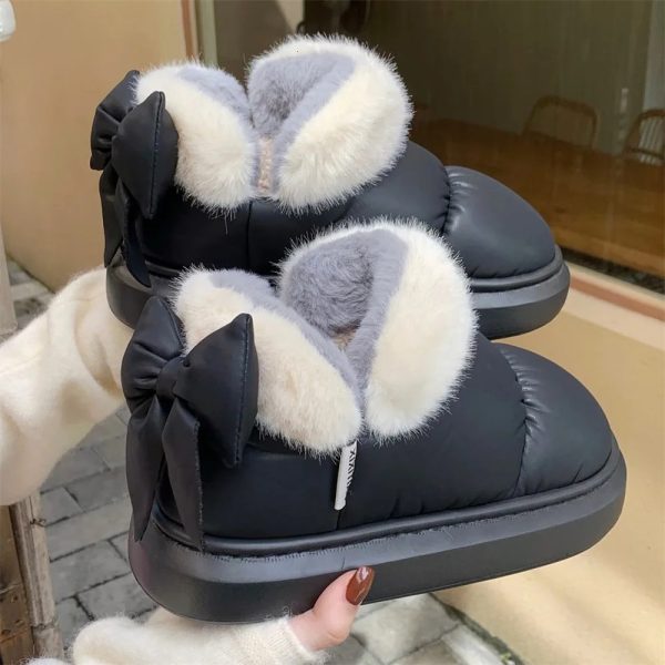 Thick soled fur cotton slippers women's shoes new suede warm snow boots winter popular casual plush butterfly knot cotton shoes